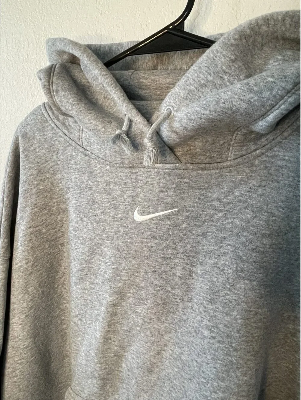 Nike Centered Swoosh Hoodie Gray Pullover Fleece Sweatshirt Men's XL